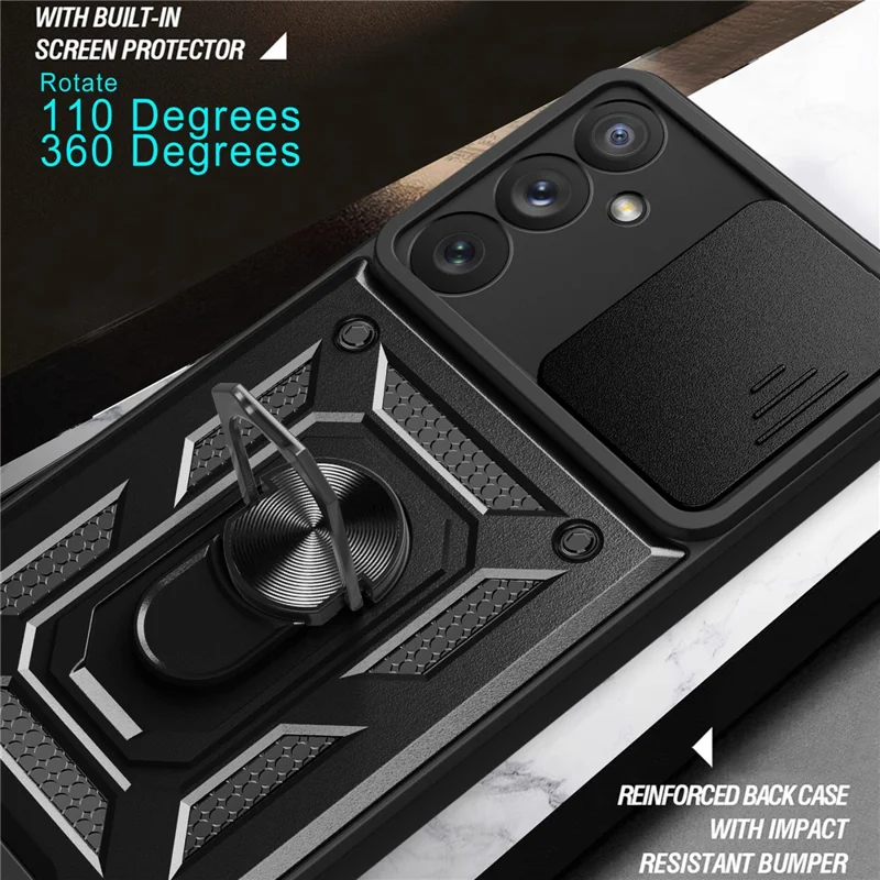 Anel Suporte de Telefone Capa para Samsung Galaxy A54 5G, Capa de Proteção PC + TPU à Prova de Quedas com Protetor de Câmera Deslizante - Vermelho