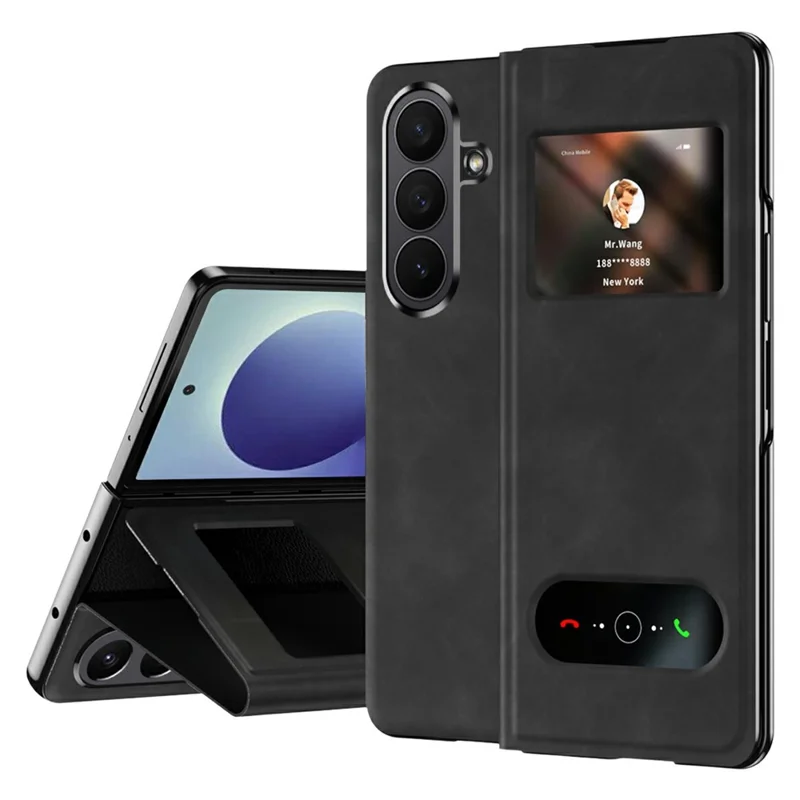 For Samsung Galaxy Z Fold8 Case View Window PU Leather Phone Cover - Black