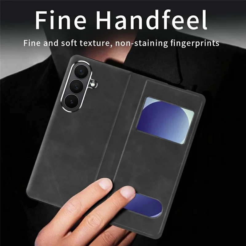 For Samsung Galaxy Z Fold8 Case View Window PU Leather Phone Cover - Black
