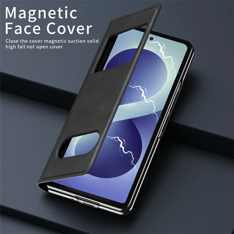 For Samsung Galaxy Z Fold8 Case View Window PU Leather Phone Cover - Black