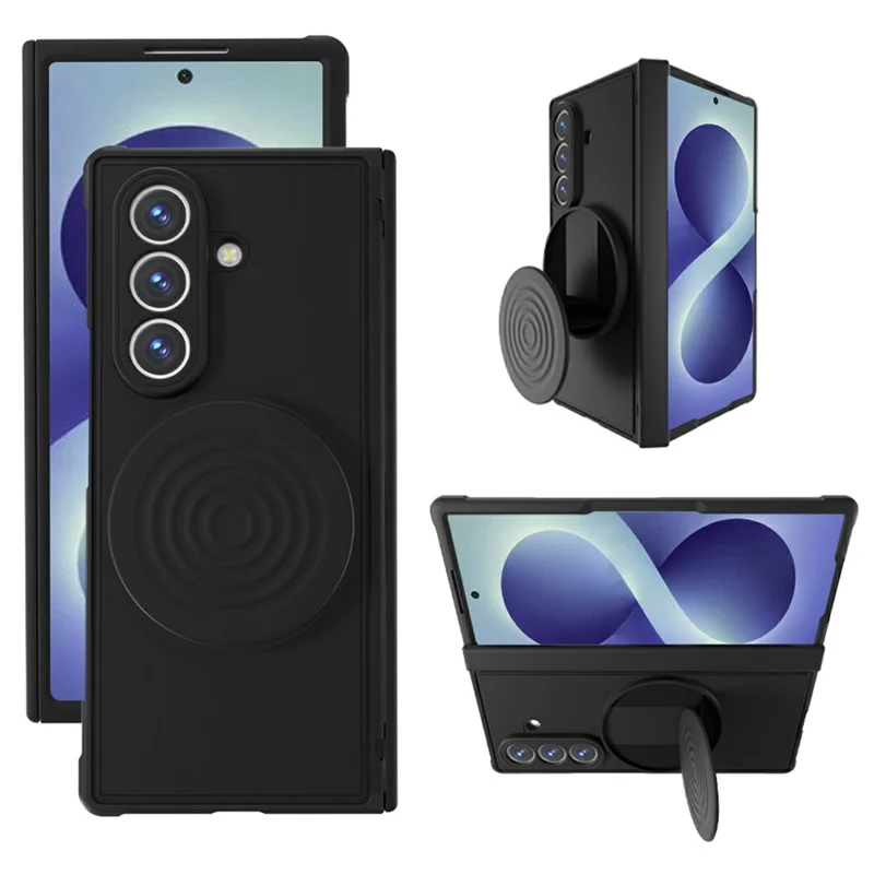 For Samsung Galaxy Z Fold8 Magnetic Case Kickstand Shockproof TPU Frame PC Phone Cover with Front Frame - Black