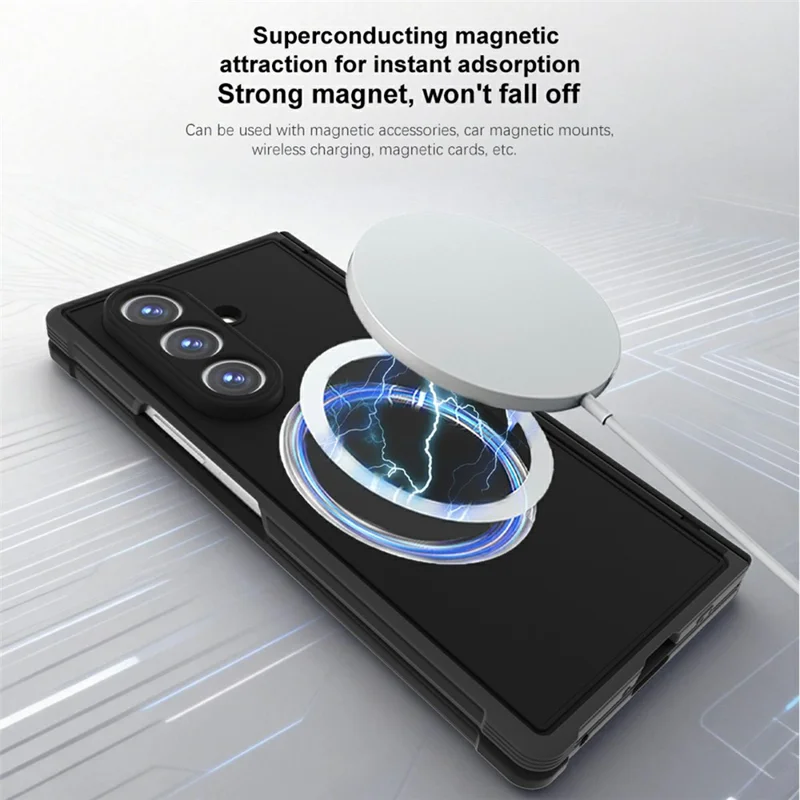 For Samsung Galaxy Z Fold8 Magnetic Case Kickstand Shockproof TPU Frame PC Phone Cover with Front Frame - Black