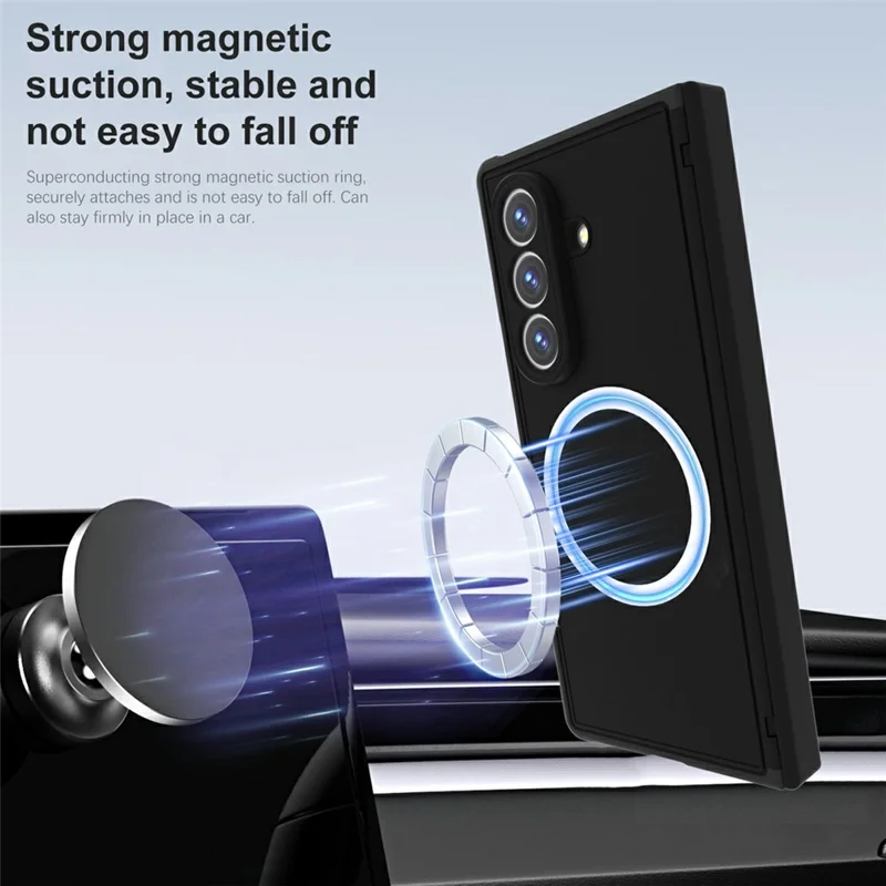 For Samsung Galaxy Z Fold8 Magnetic Case Kickstand Shockproof TPU Frame PC Phone Cover with Front Frame - Black