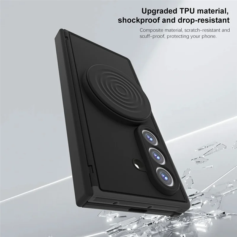 For Samsung Galaxy Z Fold8 Magnetic Case Kickstand Shockproof TPU Frame PC Phone Cover with Front Frame - Black