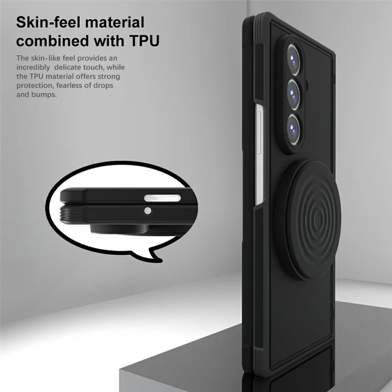 For Samsung Galaxy Z Fold8 Magnetic Case Kickstand Shockproof TPU Frame PC Phone Cover with Front Frame - Black