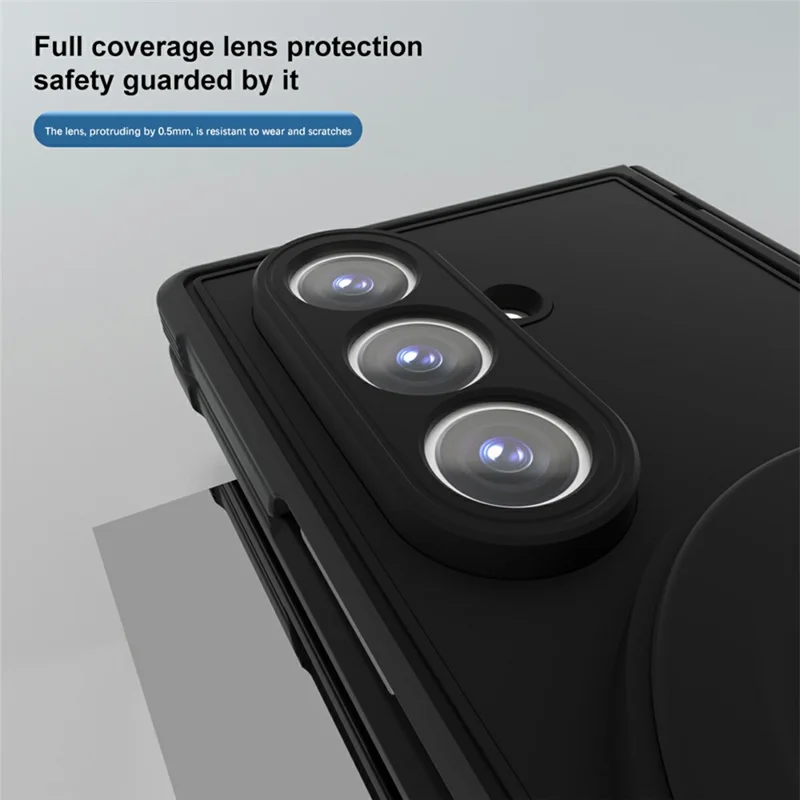 For Samsung Galaxy Z Fold8 Magnetic Case Kickstand Shockproof TPU Frame PC Phone Cover with Front Frame - Black