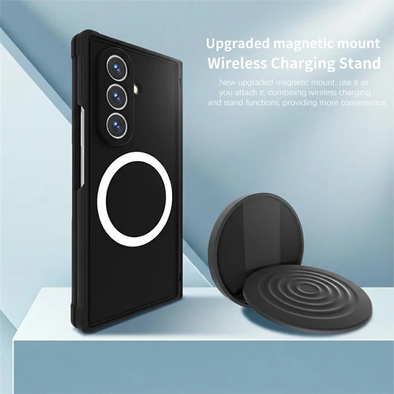 For Samsung Galaxy Z Fold8 Magnetic Case Kickstand Shockproof TPU Frame PC Phone Cover with Front Frame - Black