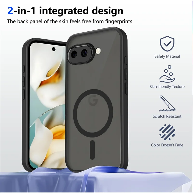 For Google Pixel 9a Magnetic Case Skin Touch Matte PC + TPU Anti-Drop Phone Cover - Translucent