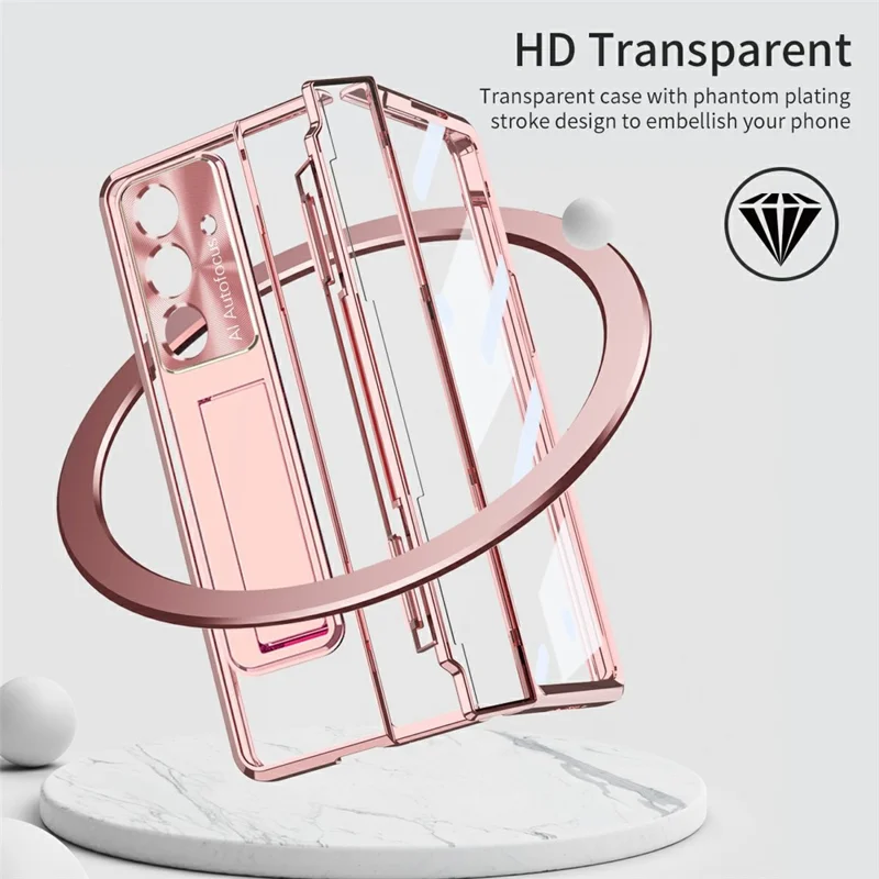 For Samsung Galaxy Z Fold8 Case Kickstand Hard PC Phone Cover with Screen Film - Rose Gold