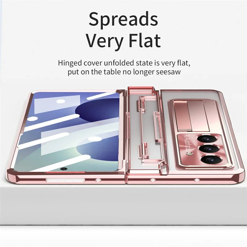 For Samsung Galaxy Z Fold8 Case Kickstand Hard PC Phone Cover with Screen Film - Rose Gold