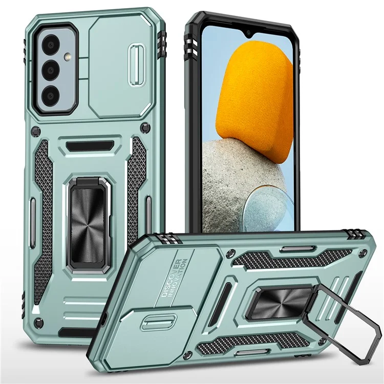 Armor Series for Samsung Galaxy M23 5G / F23 5G / M13 4G PC + TPU Anti-Scratch Phone Case Slide Camera Protection Kickstand Shockproof Cover - Green