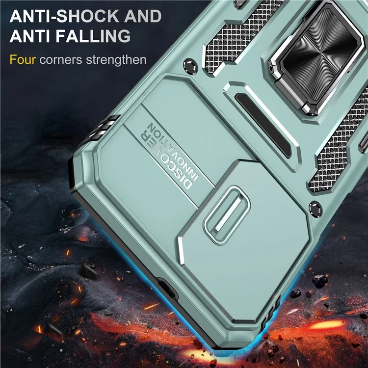 Armor Series for Samsung Galaxy M23 5G / F23 5G / M13 4G PC + TPU Anti-Scratch Phone Case Slide Camera Protection Kickstand Shockproof Cover - Green