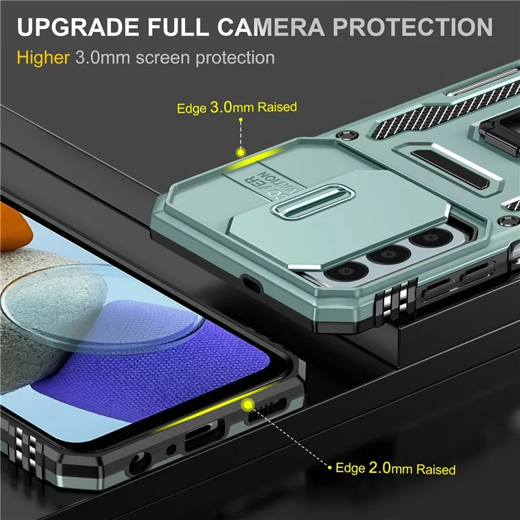 Armor Series for Samsung Galaxy M23 5G / F23 5G / M13 4G PC + TPU Anti-Scratch Phone Case Slide Camera Protection Kickstand Shockproof Cover - Green