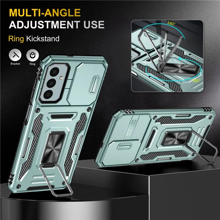 Armor Series for Samsung Galaxy M23 5G / F23 5G / M13 4G PC + TPU Anti-Scratch Phone Case Slide Camera Protection Kickstand Shockproof Cover - Green