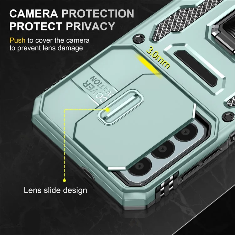 Armor Series for Samsung Galaxy M23 5G / F23 5G / M13 4G PC + TPU Anti-Scratch Phone Case Slide Camera Protection Kickstand Shockproof Cover - Green
