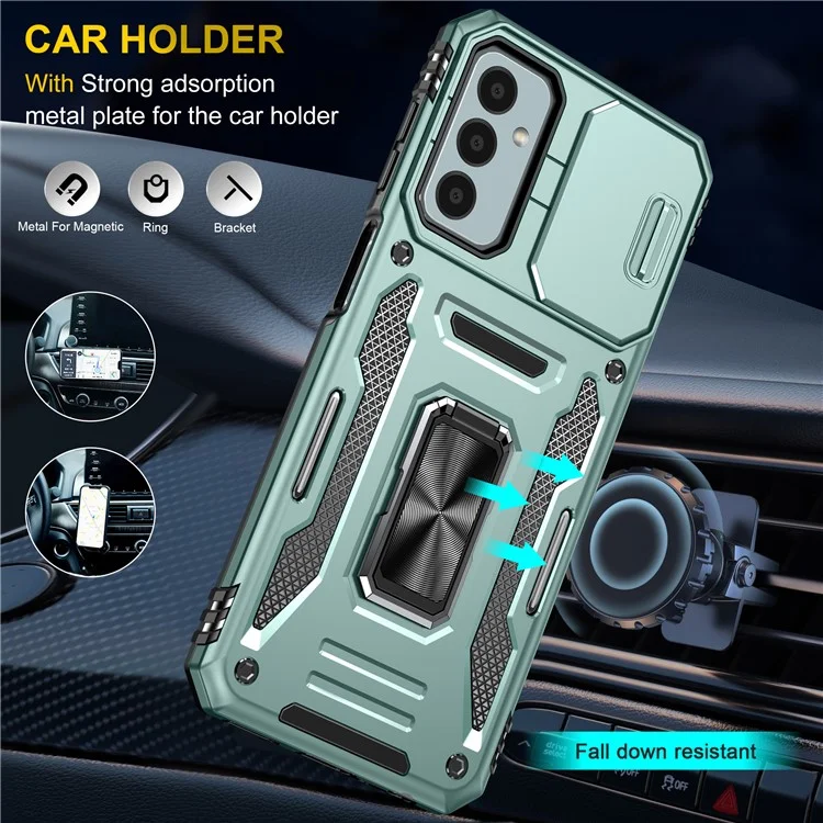Armor Series for Samsung Galaxy M23 5G / F23 5G / M13 4G PC + TPU Anti-Scratch Phone Case Slide Camera Protection Kickstand Shockproof Cover - Green