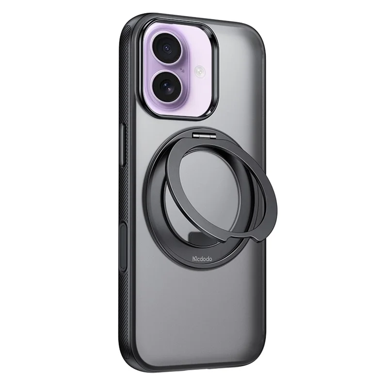 MCDODO PC-1870 for iPhone 17 Magnetic Case 360° Ring Kickstand PC + TPU Phone Cover - Black