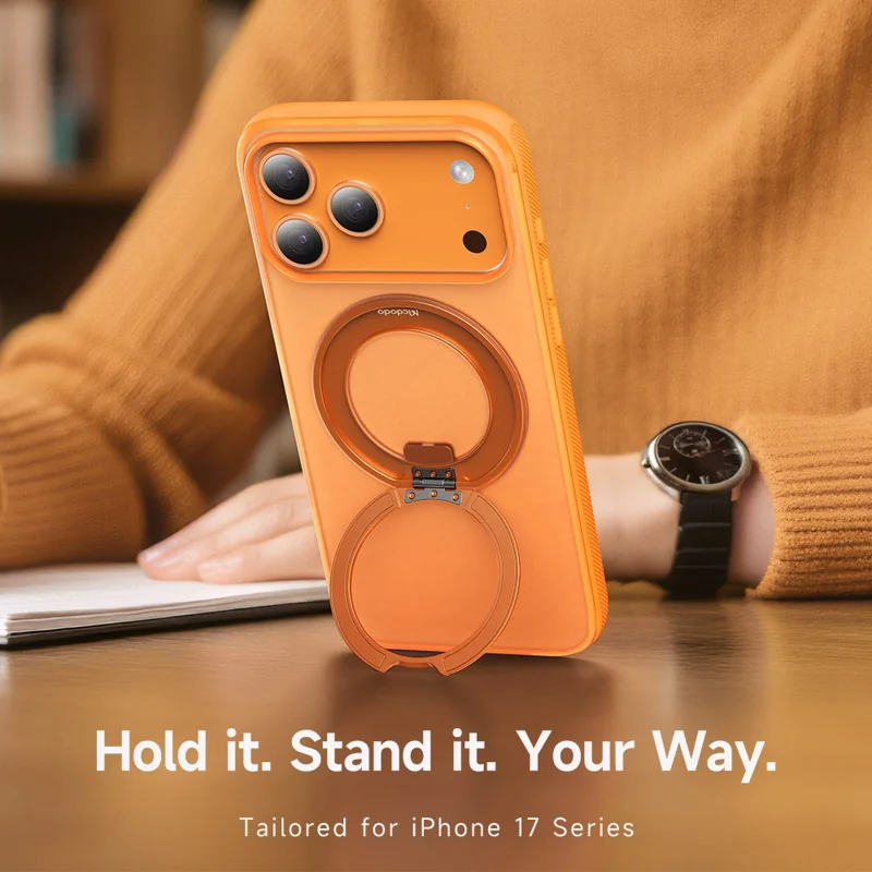 MCDODO PC-1874 for iPhone 17 Pro Magnetic Case 360° Ring Kickstand PC + TPU Phone Cover - Orange