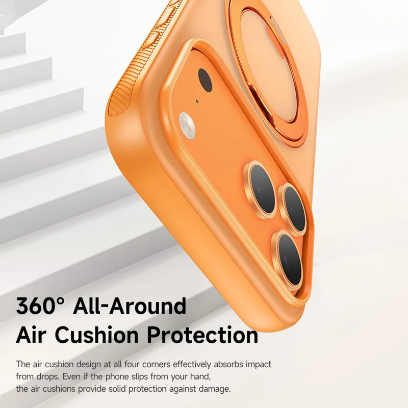 MCDODO PC-1874 for iPhone 17 Pro Magnetic Case 360° Ring Kickstand PC + TPU Phone Cover - Orange