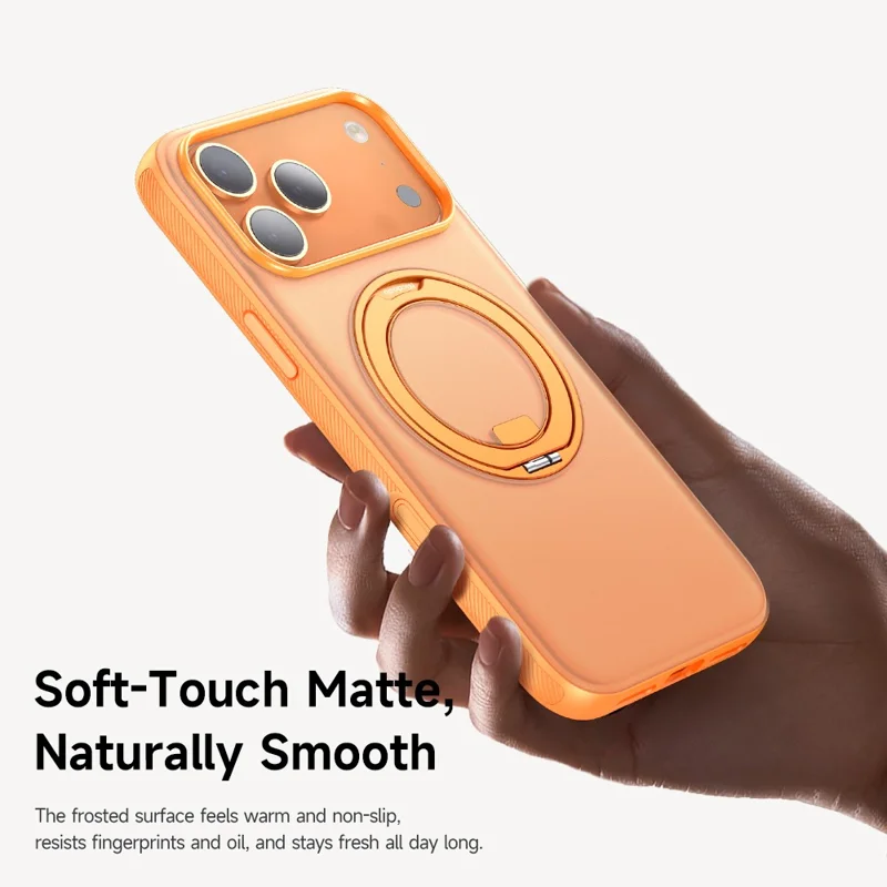 MCDODO PC-1874 for iPhone 17 Pro Magnetic Case 360° Ring Kickstand PC + TPU Phone Cover - Orange