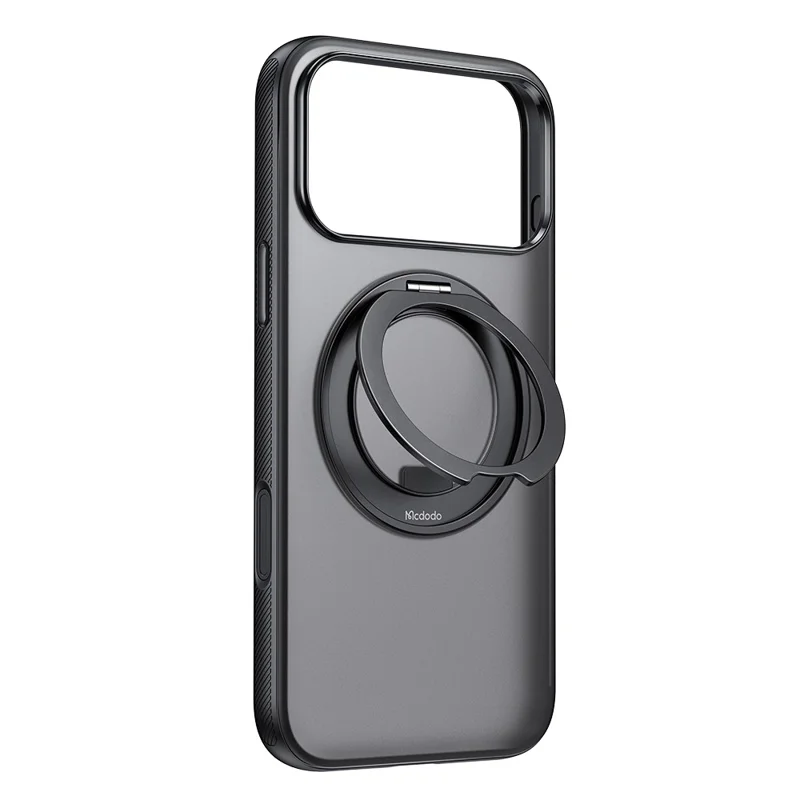 MCDODO PC-1872 for iPhone 17 Pro Max Magnetic Case 360° Ring Kickstand PC + TPU Phone Cover - Black
