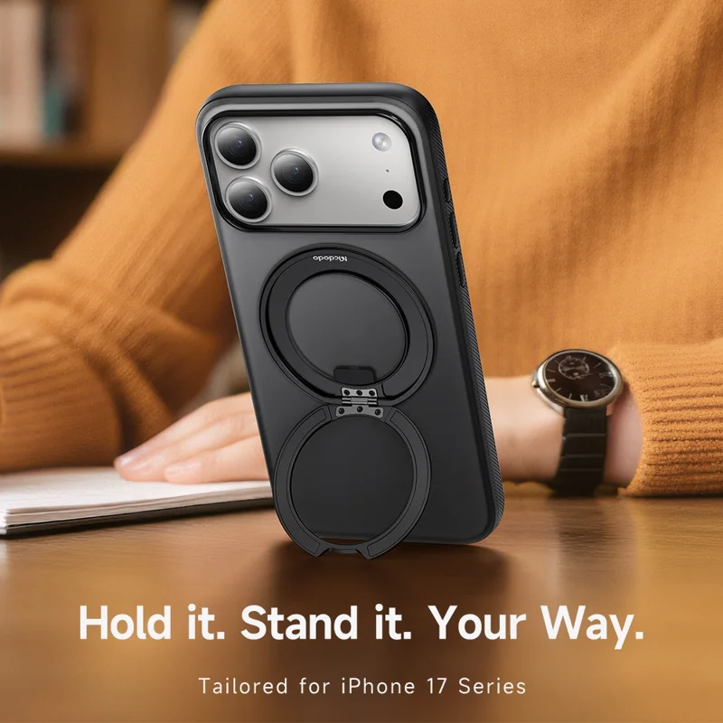 MCDODO PC-1872 for iPhone 17 Pro Max Magnetic Case 360° Ring Kickstand PC + TPU Phone Cover - Black