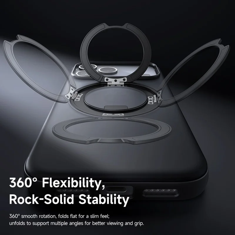 MCDODO PC-1872 for iPhone 17 Pro Max Magnetic Case 360° Ring Kickstand PC + TPU Phone Cover - Black
