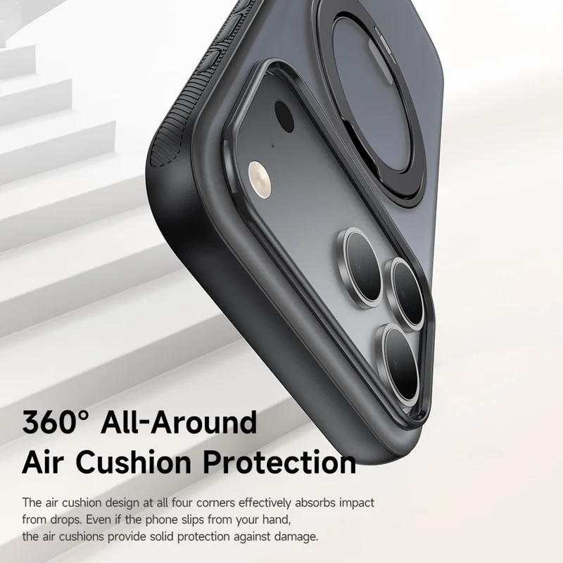 MCDODO PC-1872 for iPhone 17 Pro Max Magnetic Case 360° Ring Kickstand PC + TPU Phone Cover - Black
