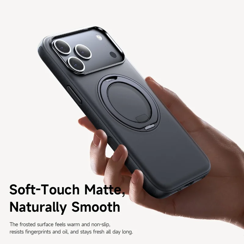 MCDODO PC-1872 for iPhone 17 Pro Max Magnetic Case 360° Ring Kickstand PC + TPU Phone Cover - Black