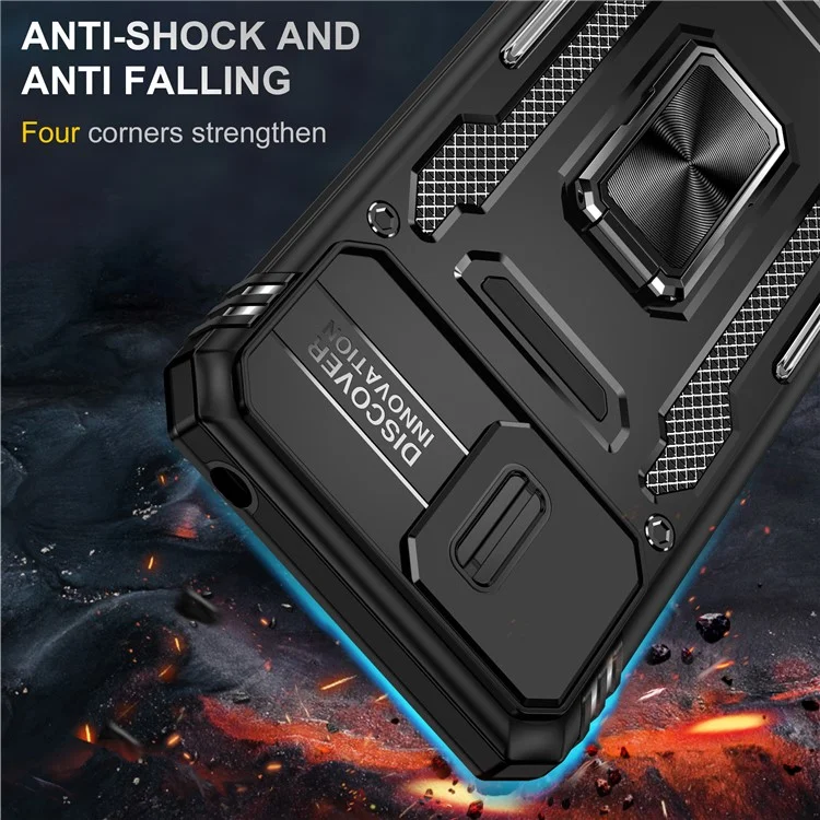 Серия Armor для Xiaomi Redmi 9A Хорошо защищенный Slide Camera Protector Kickstand Phone Case PC + TPU Protective Cover - Черный
