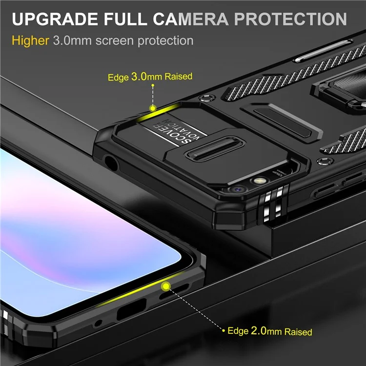 Серия Armor для Xiaomi Redmi 9A Хорошо защищенный Slide Camera Protector Kickstand Phone Case PC + TPU Protective Cover - Черный