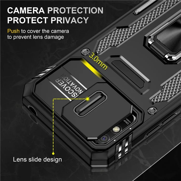 Серия Armor для Xiaomi Redmi 9A Хорошо защищенный Slide Camera Protector Kickstand Phone Case PC + TPU Protective Cover - Черный