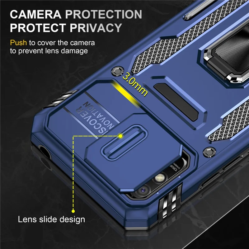 Armor Series for Xiaomi Redmi 9A Well-protected Slide Camera Protector Kickstand Phone Case PC + TPU Protective Cover - Navy Blue