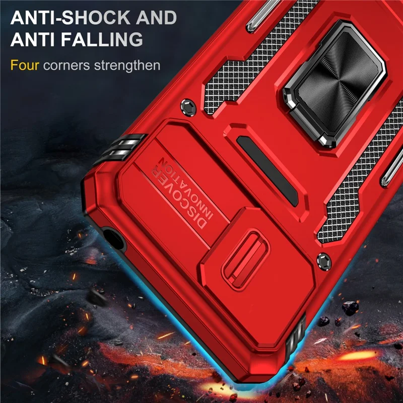 Armor Series for Xiaomi Redmi 9A Well-protected Slide Camera Protector Kickstand Phone Case PC + TPU Protective Cover - Red