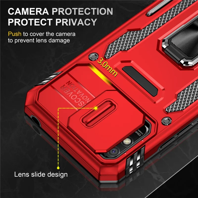 Armor Series for Xiaomi Redmi 9A Well-protected Slide Camera Protector Kickstand Phone Case PC + TPU Protective Cover - Red