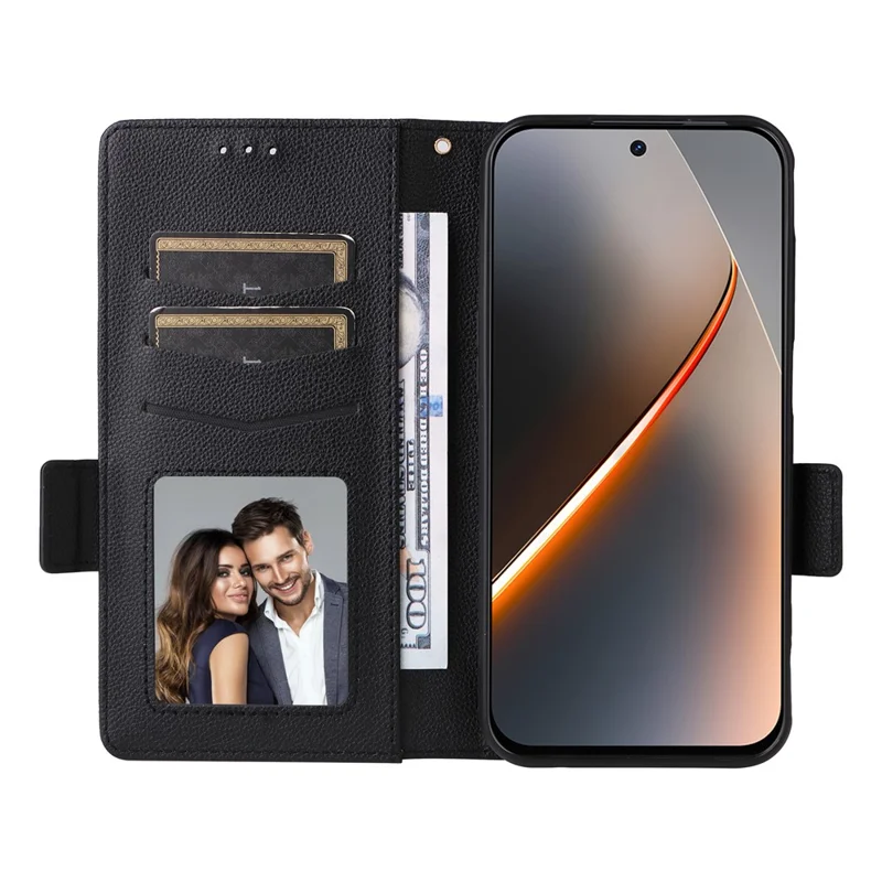 For ZTE nubia Neo 5G Case Litchi Texture Wallet Leather Phone Cover with Wrist Strap - Black