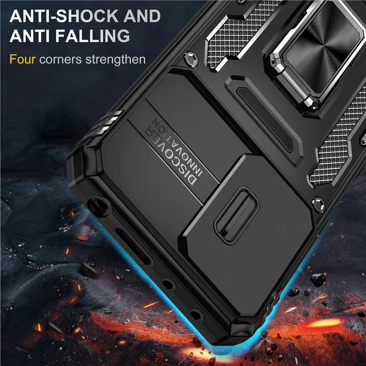 Serie Armor para Xiaomi Redmi Note 12 Pro 4G / 11 Pro 4G (MediaTek) / Note 11 Pro 5G (Qualcomm) Funda Protectora de Cámara Deslizante con Soporte Integrado Cubierta Resistente al Impacto de PC + TPU - Negro