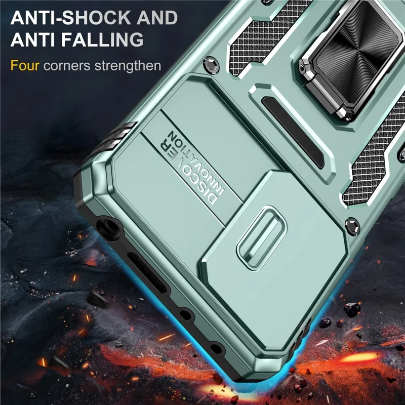 Série Armor para Xiaomi Redmi Note 12 Pro 4G / 11 Pro 4G (MediaTek) / Note 11 Pro 5G (Qualcomm) Capa de Proteção com Suporte Giratório e Proteção Deslizante para Câmara PC + TPU Resistente a Impactos - Verde