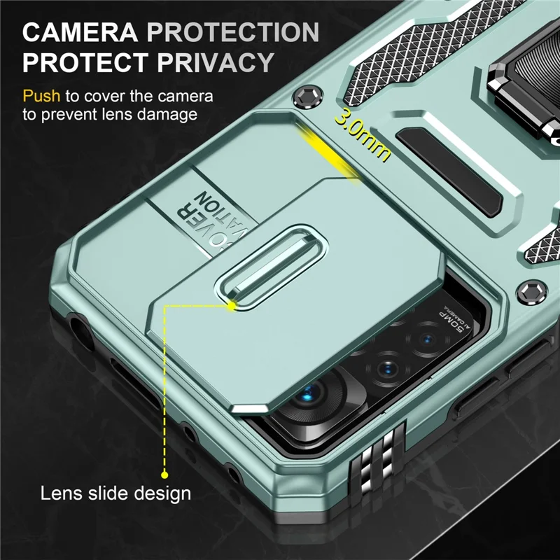 Série Armor para Xiaomi Redmi Note 12 Pro 4G / 11 Pro 4G (MediaTek) / Note 11 Pro 5G (Qualcomm) Capa de Proteção com Suporte Giratório e Proteção Deslizante para Câmara PC + TPU Resistente a Impactos - Verde