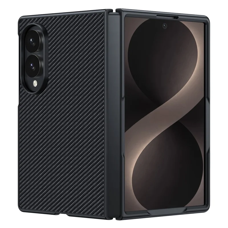 Cover per Samsung Galaxy Z Fold 8 Large Cover in Pelle + Custodia Rigida in PC con Texture Fibra di Carbonio - Nero