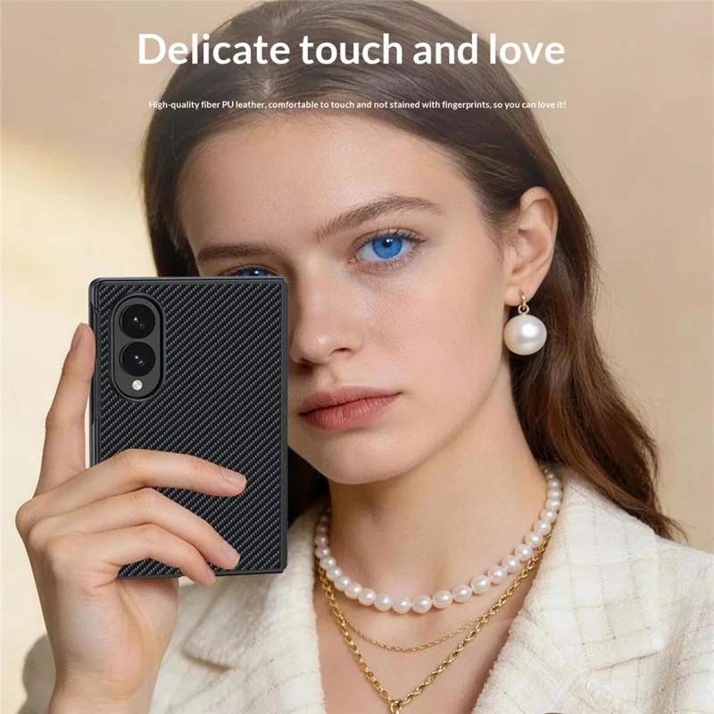 Cover per Samsung Galaxy Z Fold 8 Large Cover in Pelle + Custodia Rigida in PC con Texture Fibra di Carbonio - Nero