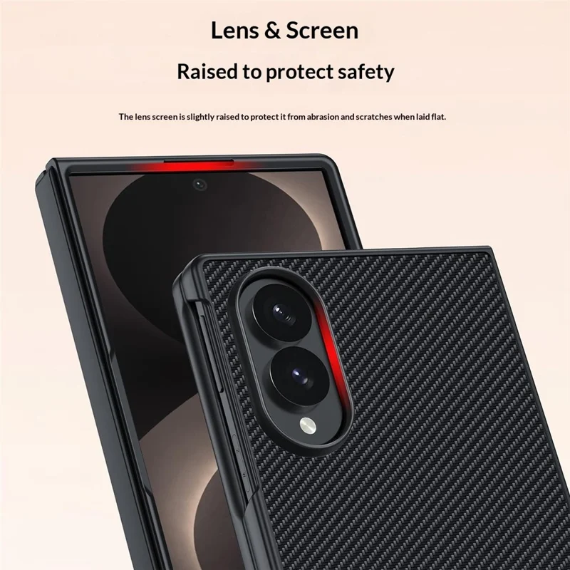 Cover per Samsung Galaxy Z Fold 8 Large Cover in Pelle + Custodia Rigida in PC con Texture Fibra di Carbonio - Nero