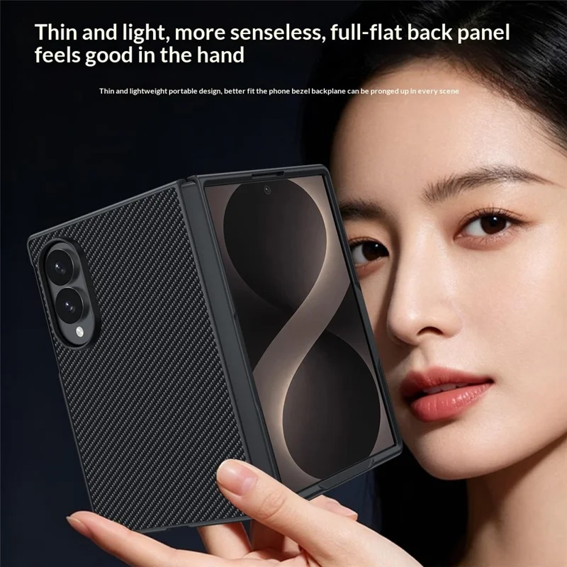 Cover per Samsung Galaxy Z Fold 8 Large Cover in Pelle + Custodia Rigida in PC con Texture Fibra di Carbonio - Nero