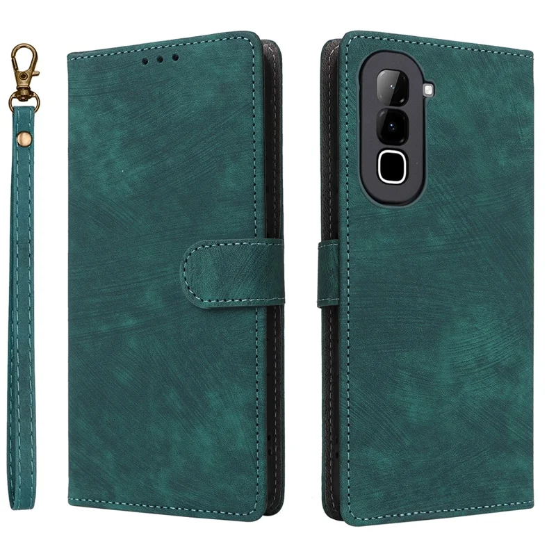 Funda tipo cartera para Infinix Hot 70, funda con protección RFID, cubierta de cuero PU con soporte y correa - Verde