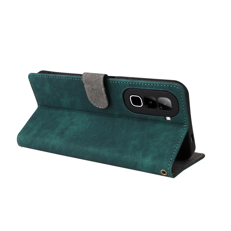 Funda tipo cartera para Infinix Hot 70, funda con protección RFID, cubierta de cuero PU con soporte y correa - Verde