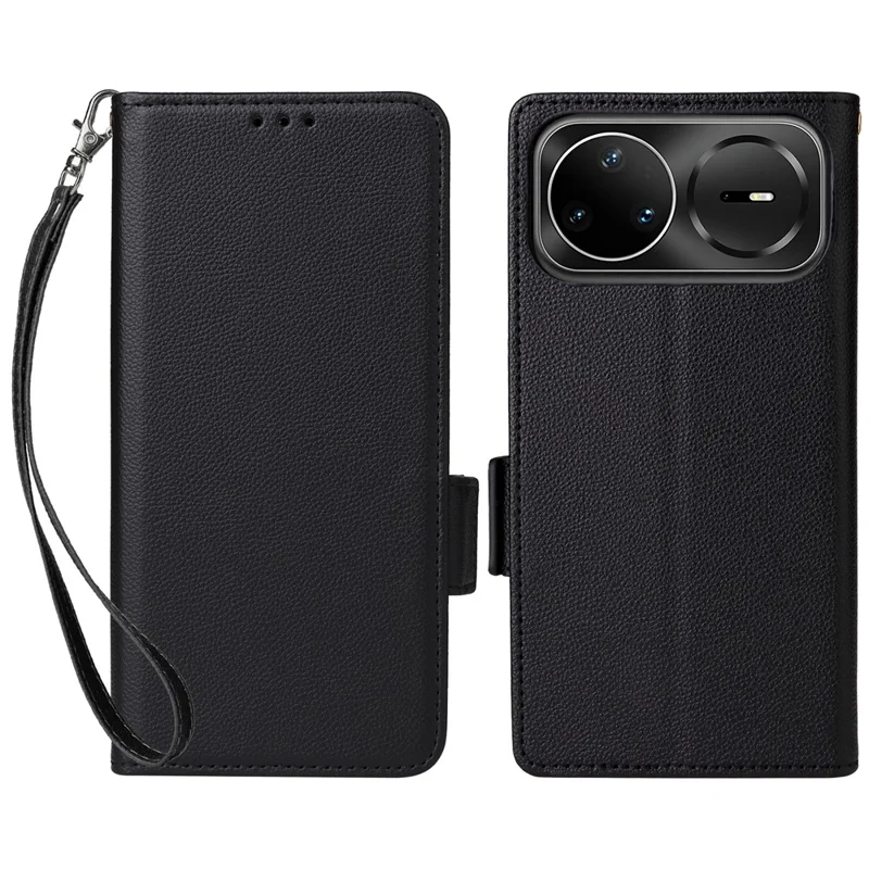 Custodia per Huawei nova 15 Pro 5G / nova 15 Ultra 5G con Portafoglio in Pelle con Texture di Litchi e Cinturino da Polso - Nero