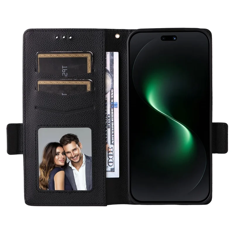 Custodia per Huawei nova 15 Pro 5G / nova 15 Ultra 5G con Portafoglio in Pelle con Texture di Litchi e Cinturino da Polso - Nero