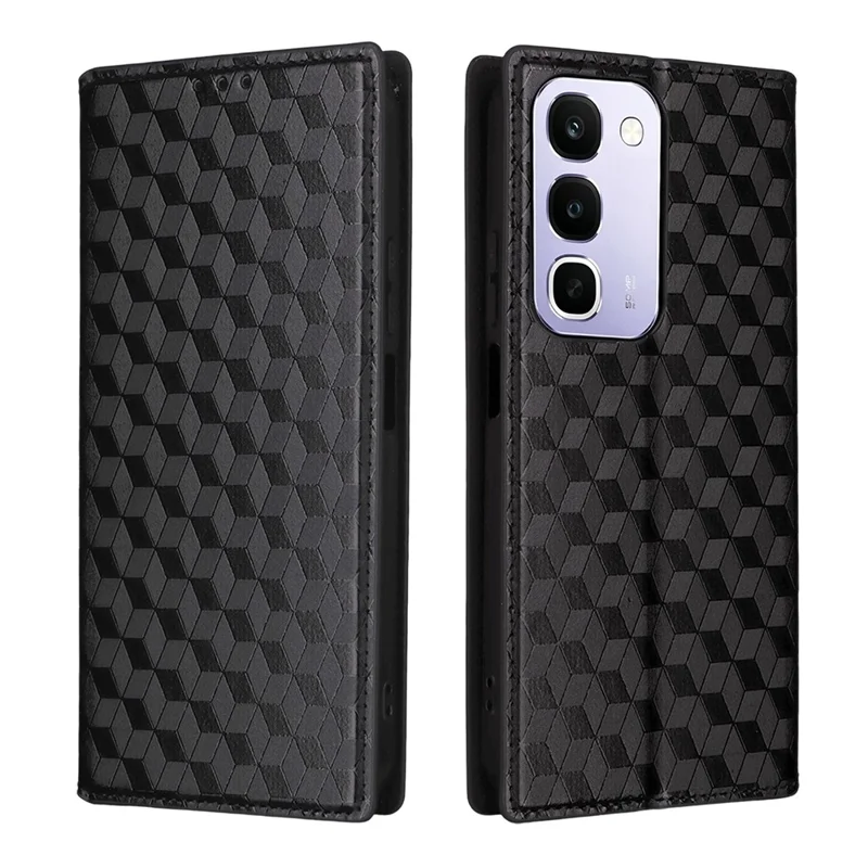 Case for Realme C100 4G / C100i 4G / C100x 4G Wallet Rhombus Imprinted PU Leather Phone Cover - Black