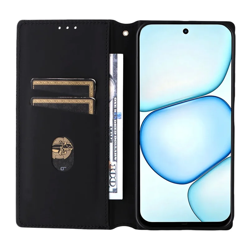 Case for Realme C100 4G / C100i 4G / C100x 4G Wallet Rhombus Imprinted PU Leather Phone Cover - Black