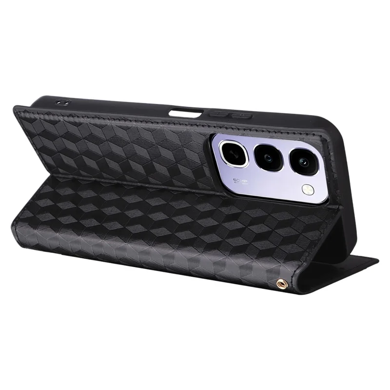 Case for Realme C100 4G / C100i 4G / C100x 4G Wallet Rhombus Imprinted PU Leather Phone Cover - Black